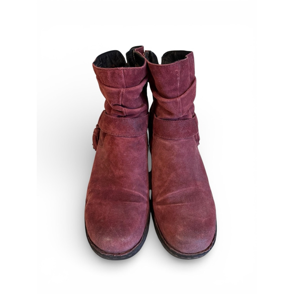 Born Women’s Burgundy Suede Ankle Boots Tassel O-Ring Strap Size 9M - Picture 4 of 8